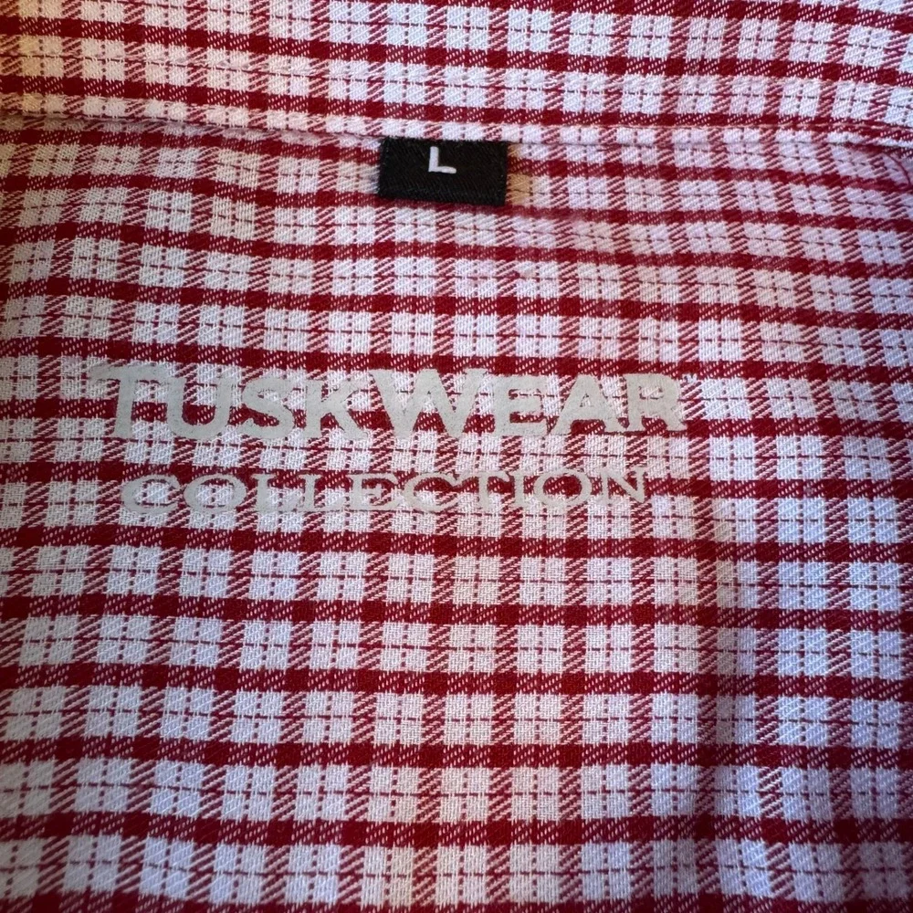 Mens Red White Gingham Check Button Down Shirt Large Embroidered Cardinal Logo